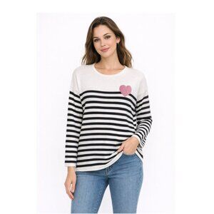 NWT PHILOSOPHY Crew Neck Striped Sweater w/Heart - XL